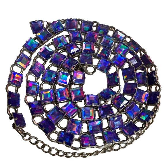 Rare Quality 40” Long Purple Iridescent Link Necklace or Belt Vintage 90s Style - Picture 7 of 9